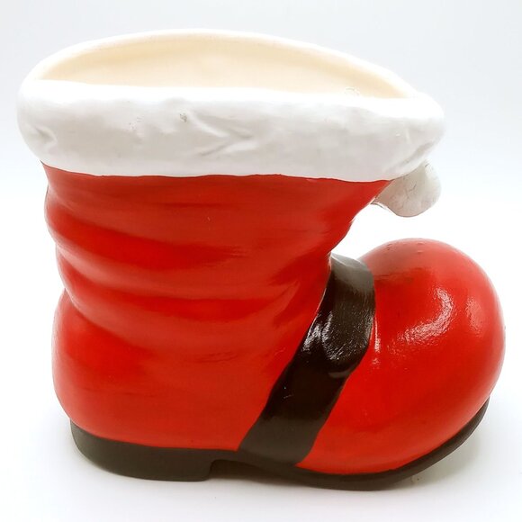 Vintage 1976 Christmas Santa Boot Planter Ceramic Hand Painted Decorative Shoe - Picture 3 of 12